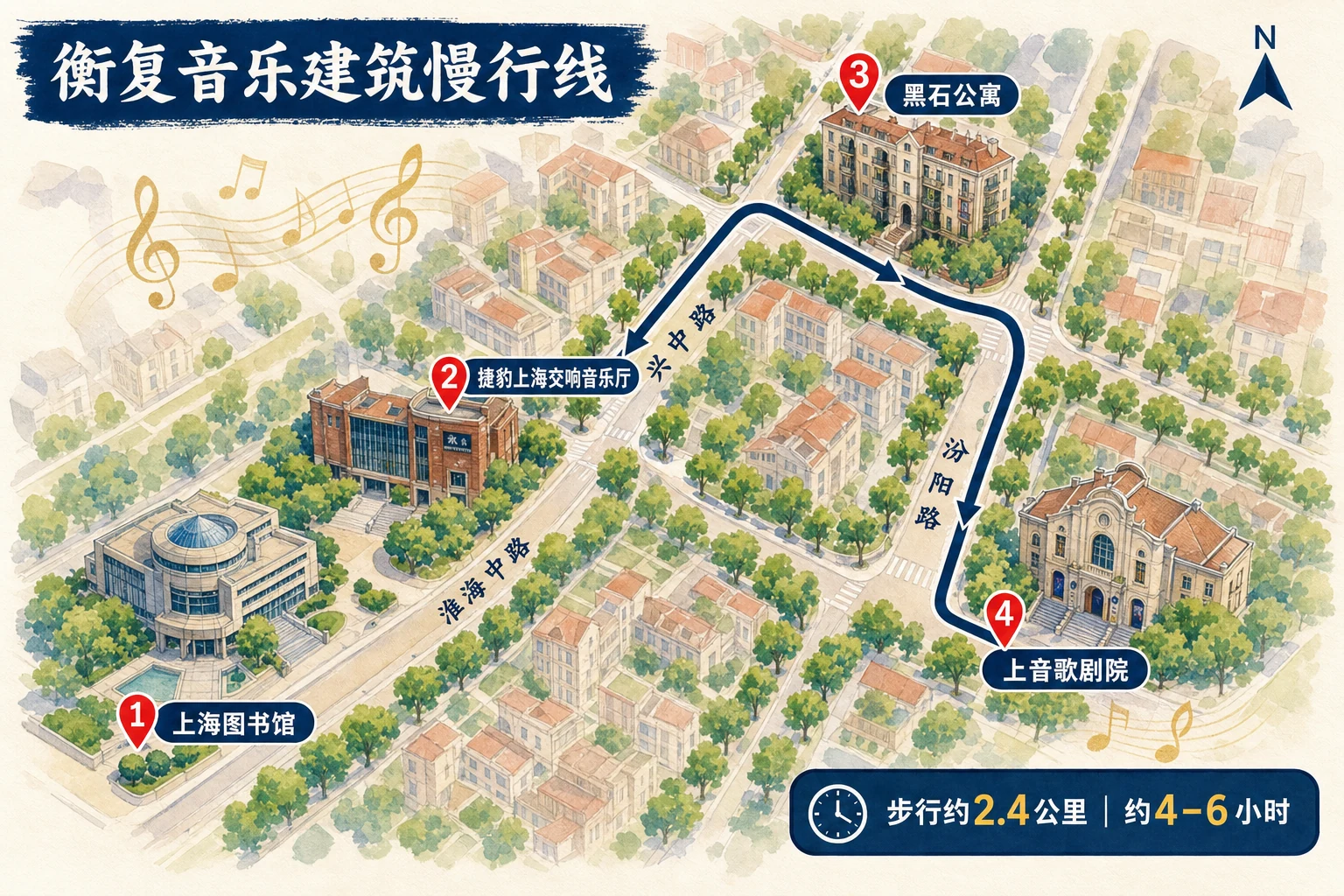 衡复音乐建筑慢行线路线插画